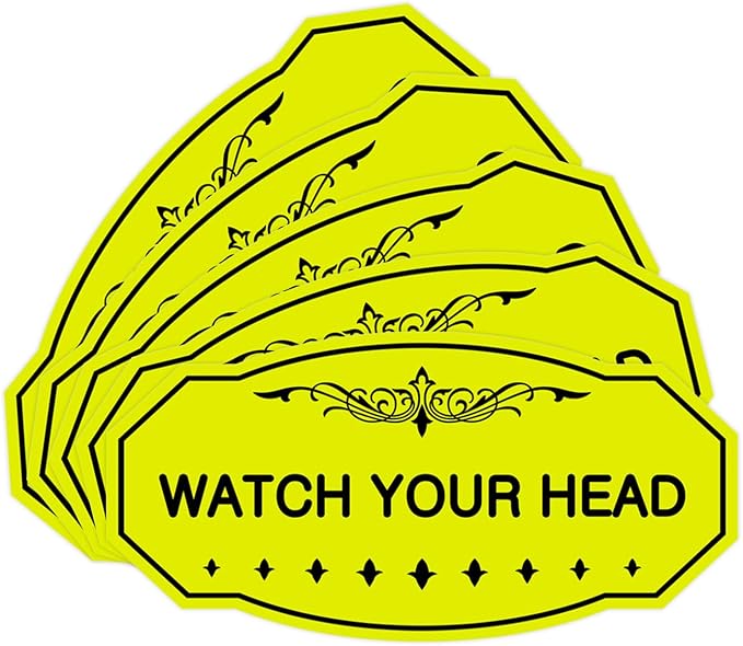 Signs ByLITA Victorian Watch Your Head Sign (Yellow/Black) - Large 5 Pack