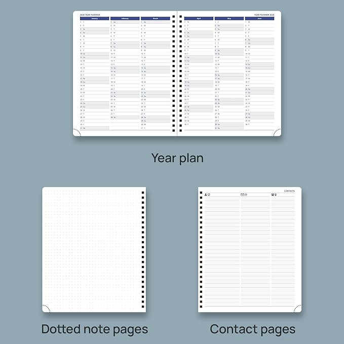 POPRUN 2025-2026 Weekly Planner 7.25'' x 8.25''Academic Spiral Appointment Book (July 2025-June 2026) with Quarter-Hourly Schedule, Monthly Tabs, Leather Softcover, Inner Pocket - Forest Green