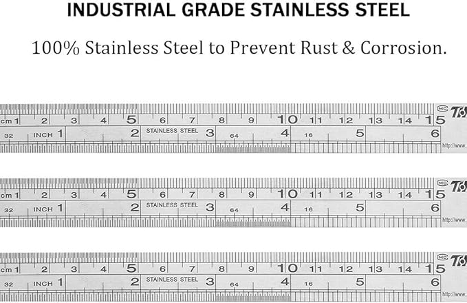 ZZTX Metal Straight Edge Ruler Set - Stainless Steel, 6 Inch Rulers - Bulk 1 Pack