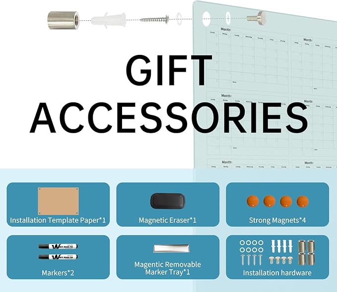 Magnetic Glass Dry Erase Board Calendar- White Board 48 x 36 Inch Wall Mounted Yearly Whiteboard, Large Frameless Glass White Board for Wall Office, Home & School