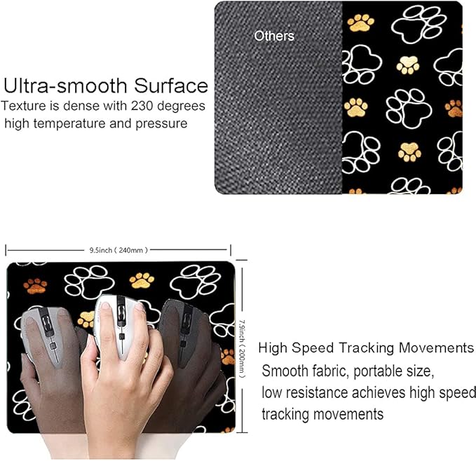 Hokafenle Mouse Pad, Cute Dog Paw Mouse Pad Design, Mouse Mat Square Waterproof Mousepad Non-Slip Rubber Base Computer Mouse Pads for Office Home Laptop