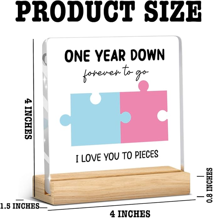 1 Year Anniversary Unique Gifts for Boyfriend Girlfriend,1 Year Anniversary Plaque Gifts for Couple Wipeable Acrylic Sign for Women Man Boyfriend and Girlfriend with Wood Stand 4 X 4 Inch