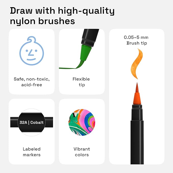 ARTISTRO 24 Watercolor Markers with Flexible Paint Brush Pens for Pros & Beginners - Consistent, Smooth, Bright, Washable, Non-Toxic, Ideal for Coloring, Calligraphy, & Manga