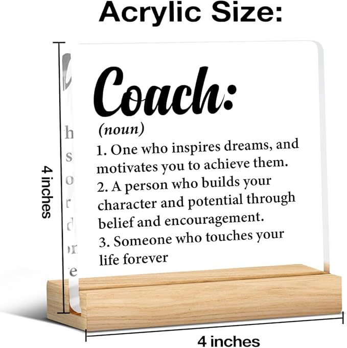 Thank You Coach Gifts for Women Men, Appreciation Gift for Coach Trainer Clear Acrylic Desk Decor Decorative Sign for Home Office, 4 x 4 Inches