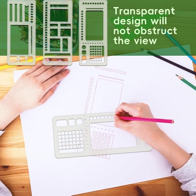 Handmade Flexible Record Template, 3 Pack Flexible Journal Stencil Set, Reusable Flexible Record Template, Planner Stencil Set for Dot Grid Journals, Versatile Drawing Templates Kit (A)