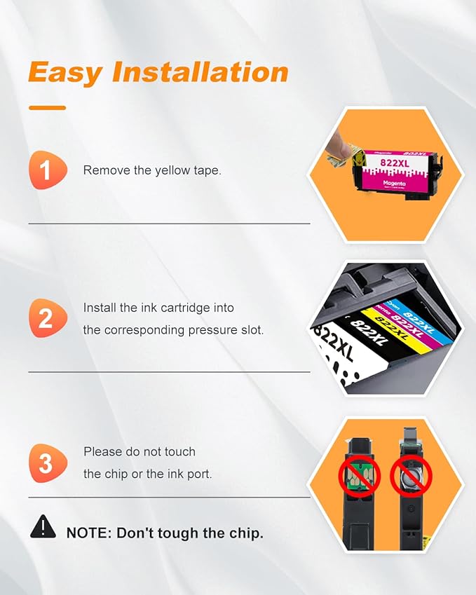 822XL Ink Cartridges Remanufactured Replacement for Epson 822XL Ink Cartridges for Epson 822 822 XL T822 for Epson WF-3820 Printer Workforce Pro WF-4820 WF-4830 WF-4833 WF-3823 Printer（5 Pack, 822XL）