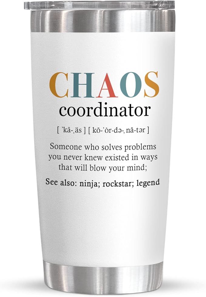 TEEZWONDER Christmas Thank You Gifts for Women - Chaos Coordinator 20 oz Stainless Steel Insulated Tumbler with Lid - Employee Appreciation Birthday Gifts for Women Coworkers Boss Teacher Nurse Friend