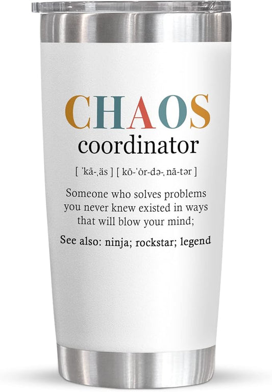 TEEZWONDER Christmas Thank You Gifts for Women - Chaos Coordinator 20 oz Stainless Steel Insulated Tumbler with Lid - Employee Appreciation Birthday Gifts for Women Coworkers Boss Teacher Nurse Friend