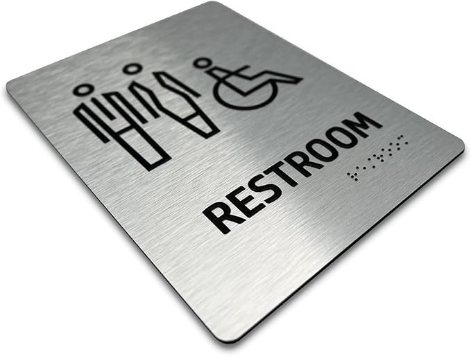 Brushed Aluminum Restroom Sign (Modern - Brushed Aluminum) - Bathroom Sign, Bathroom Signs for Business, Restroom Signs for Business - Made in USA
