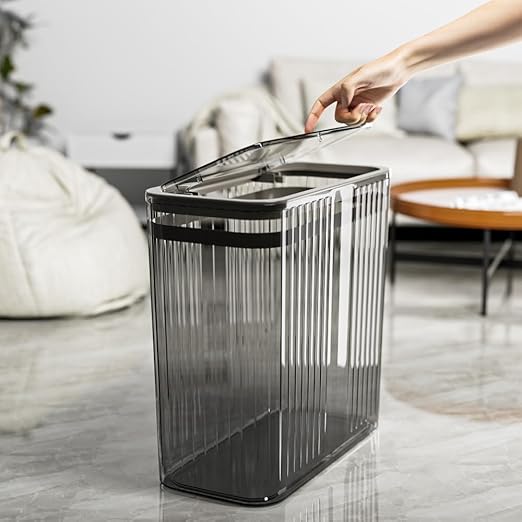 Bathroom Trash Can with Lid, 3.5 Gallon/15 Liter Small Wastebasket with Press Top Lid, Plastic Garbage Can with Pop-Up Lids, Slim Trash Bin Clear Garbage Container Bin for Bathroom, Kitchens