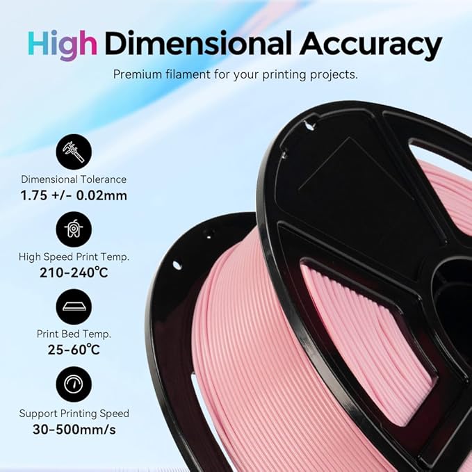 FLASHFORGE Rapid PLA Filament 1.75mm, High Flow Speedy 3D Printer Filament, Experience Exceptional Performance with 500mm/s High-Speed Printing, Neatly Wound & Top-Notch Filament (Light Pink)