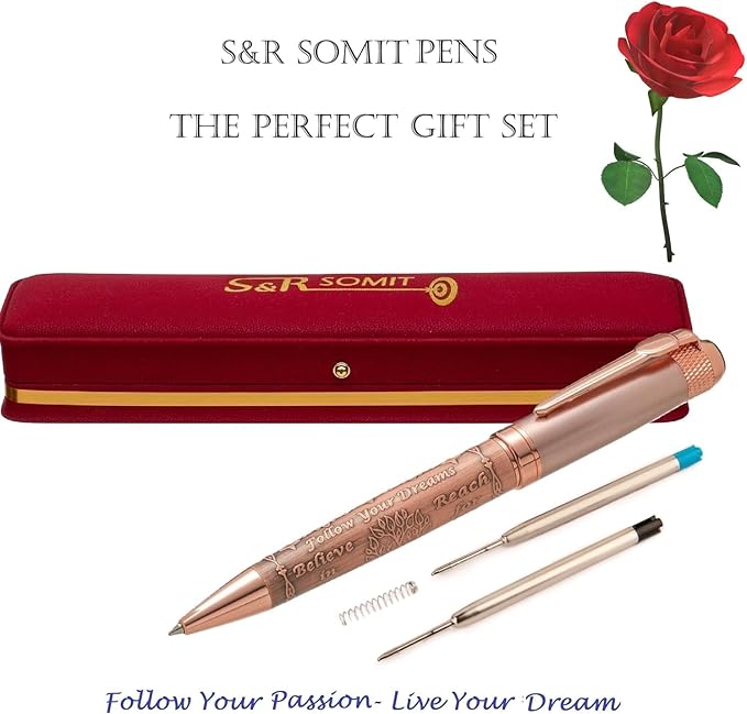S&R Somit Fancy Pen with Gift Box - Luxury Pen for Women – Valuable Business, Office, Executive Gift for Family & Friends – Special Engraving & Led Decorative Box (GOLDEN ROSE)