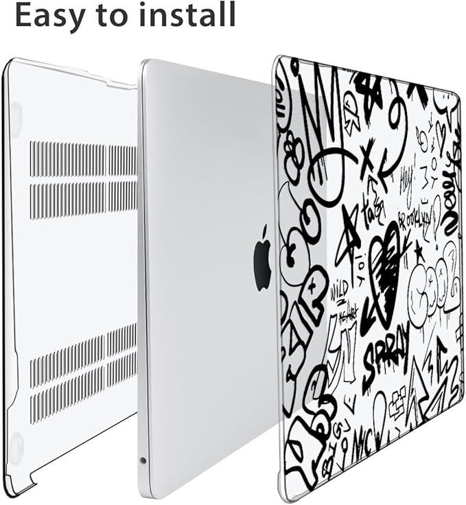 Compatible with MacBook Air 13 inch Case 2022 2021 2020-2018 Release M1 A2337 A2179 A1932 with Touch ID, Hard Print Case + Keyboard Skin + Webcam Cover + Screen Protector, Black Graffiti