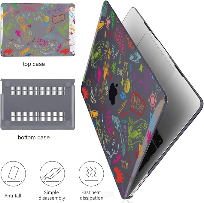 for MacBook Air 13.6 Inch Case 2025 2024 2023 2022 Release Model M4 A3240 M3 A3113 A2681 M2, Crystal Black Pattern Plastic Hard Shell Cover for MacBook Air 13 M4 Chip 2025, Doodle Word