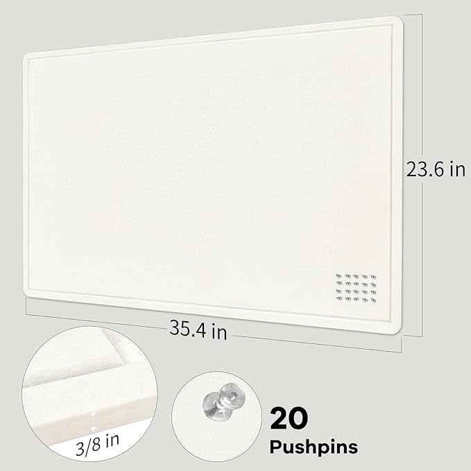 Bulletin Board, 36 x 24 Inches Felt Pin Board - Decorative Cork Alternative for Wall, 3' x 2' Foldable Picture Self-Adhesive Vision Prayer Board With 20 Pushpins - White