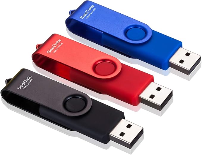 64GB USB Flash Drives, USB Stick, Thumb Drive Rotated Design, Memory Stick with LED Light for External Storage and Backup Data, Jump Drive, 3 Pack 64GB (3 Colors: Black Red Blue)