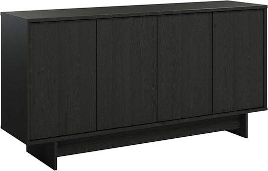 Prepac Finnley 61.5" Wide Sideboard Cabinet, Wood Entryway Sideboard with 2 Adjustable Shelves, Dining Room Buffet with 4 Doors, Living Room Accent Cabinet for Storage and Decorations, Black Oak