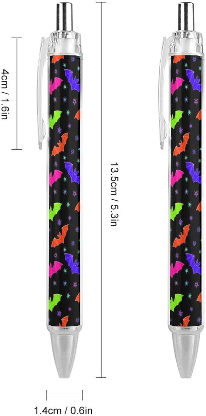 Cute Ballpoint Pens for Women, 0.5mm Refillable Black Ink Writing Pens with Comfortable Grip Halloween Cool Bats Ball Point Pen Writing Supplies 2 Pcs