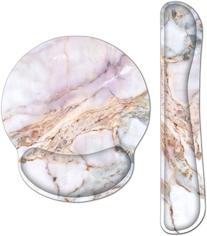 RICHEN Keyboard Wrist Rest and Mouse Pad with Wrist Support, Memory Foam Set for Gaming and Office, Comfortable & Lightweight for Easy Typing & Pain Relief (Marble2)