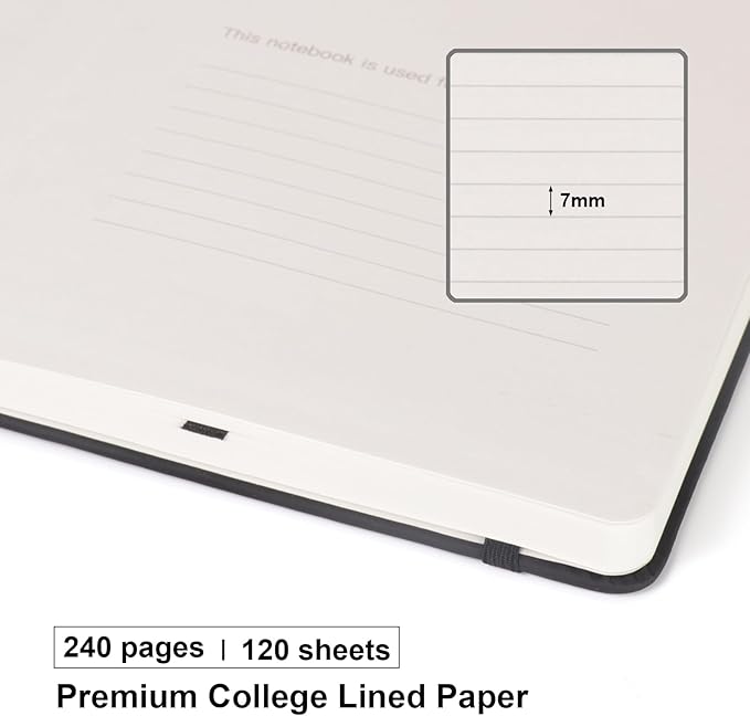 Comix Lined Journal Notebook for Women Men, Journaling Notebooks for Office School Home, 240 Pages, 5.5" x 8.3", College Ruled, A5, Hardcover, Black