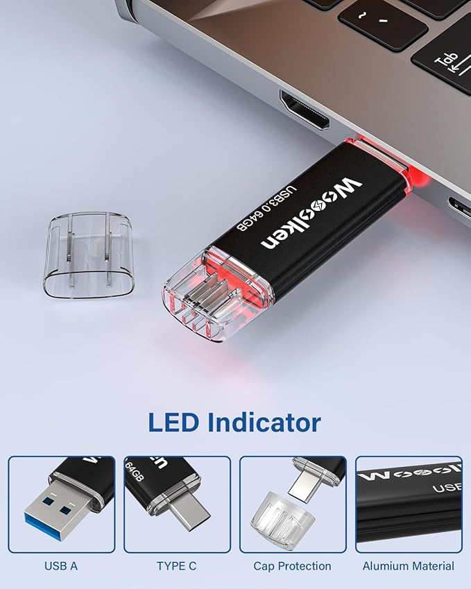USB C Flash Drive 64GB 2 Pack, Wooolken USB 3.0 Dual Drive Type-C Thumb Drive OTG Memory Stick Compatible with iPhone 16/15, Android Smartphone/Tablets/Computers