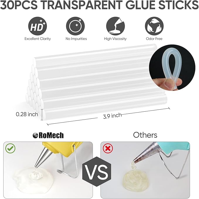 ROMECH 20W Mini Hot Glue Gun with 30 Glue Sticks Set, Fast Preheating Hot Glue Gun Kit Heavy Duty Gluegun for Craft, DIY, Repairs (Yellow)