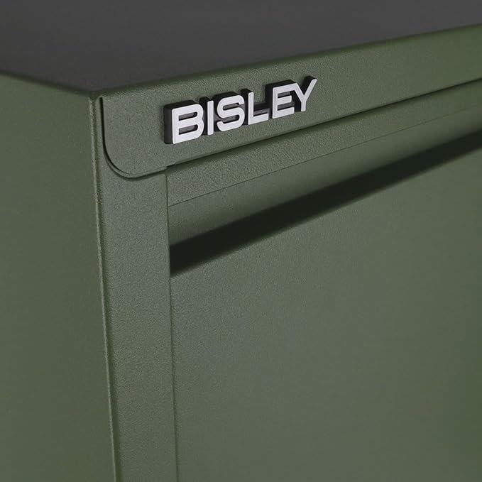 Bisley 2-Drawer Flush Front Vertical File Cabinet - Olive Green, 2 Hanging File Drawers, Powder-Coated Steel, Locking Drawers