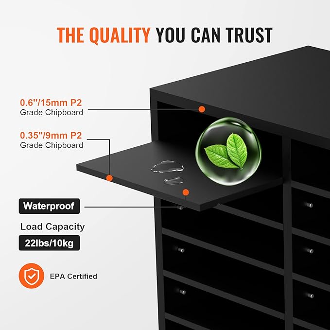 VEVOR Literature Organizers, 12 Compartments Office Mailbox with Adjustable Shelves，Wood Literature sorter 20.4x12x16.1 inches for Office, Home, Classroom, Mailrooms Organization, EPA Certified Black