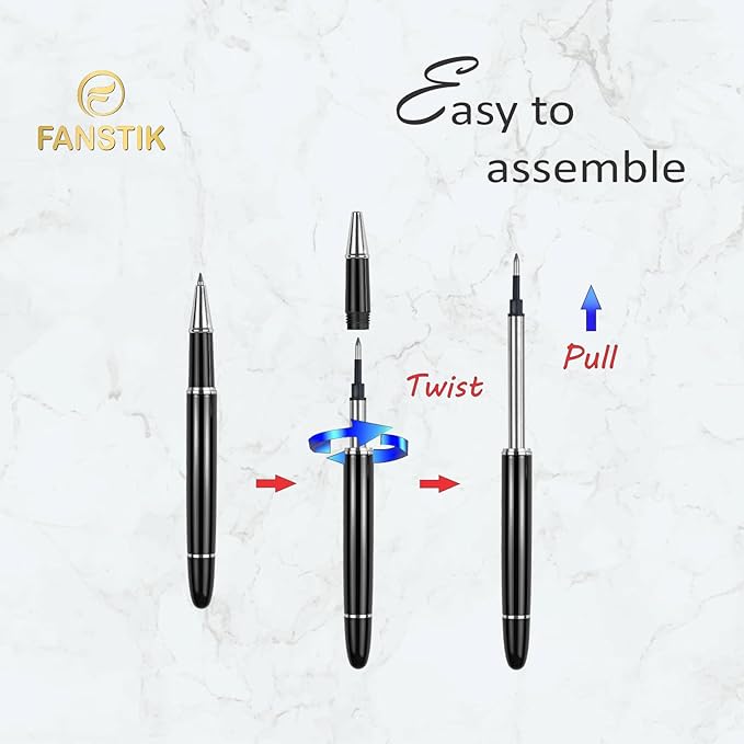 Customized RollerBall pen with name (MADE IN USA), stainless steel, black and silver, luxury engraved pen personalized for men and for women. (RollerBall Black-Silver)