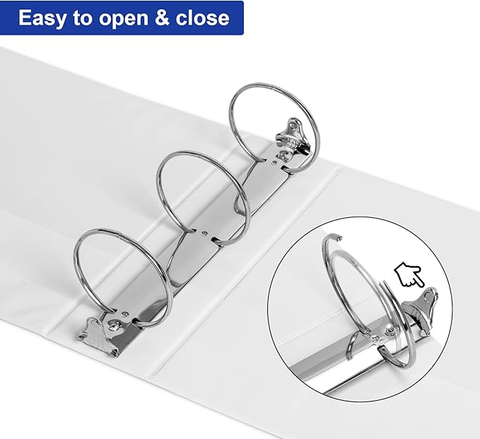 ViVin 3 Ring Binder 3 inch with Clear View Cover, Large 3"-Round Ring for Strength, Holds 600 Sheets of US Letter Size Paper, Office Home School, 6 Pack (White)