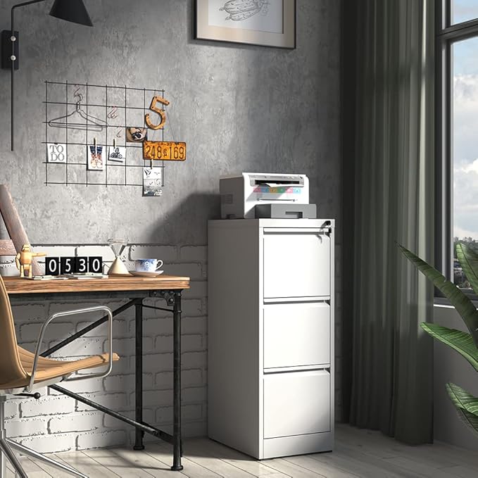 3 Drawer File Cabinet with Lock,Metal Filing Cabinets for Home Office,Steel Vertical File Cabinet,Heavy Duty Metal Storage Cabinet for A4/Letter/Legal Size Files,Assembly Required