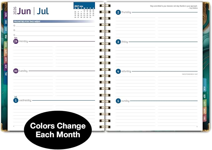 HARDCOVER 2026 Planner, 7"x9": 14 Months (November 2025 - December 2026), Daily Weekly Monthly Planner, Yearly Agenda, Bookmark, Pocket Folder and Sticky Note Set (Teal Gold Marble)