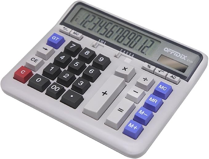 OFFIDIX Office Computer Key Electronic Calculator, Financial Calculators for Bank Stuff and Accouter, Financial Accounting Style 12-Digit Display with Battery and Solar Desktop Calculator