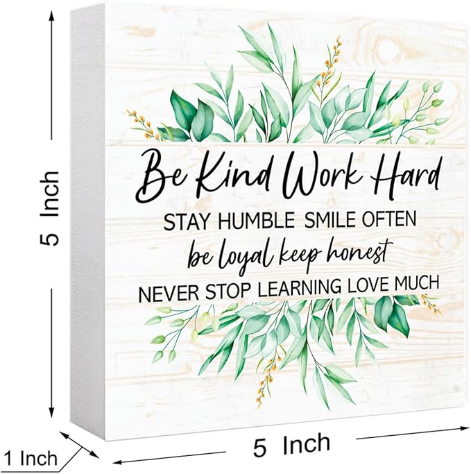 Be Kind Sign Humble and Kind Decorative Signs & Plaques, Motivational Quote Wooden Block Sign for Home Office Tabletop Shelf Decor 5" x 5",Positive Quotes Desk Decor Accessories for Women