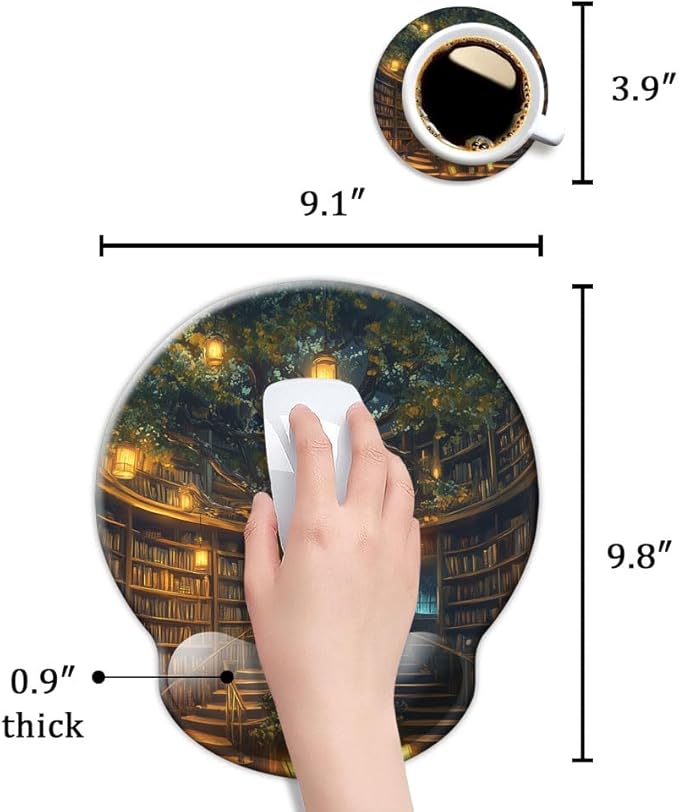 Ergonomic Mouse Pad with Wrist Support,Mouse Pad with Wrist Rest,Relieve Wrist Pain Mousepad Non-Slip Rubber Base,Mouse Pads for Desk,Computers,Laptop,Office,Home,Accessories Library Tree