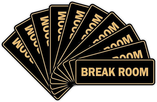 Standard Break Room Door or Wall Sign - Black/Gold - Large 10 Pack