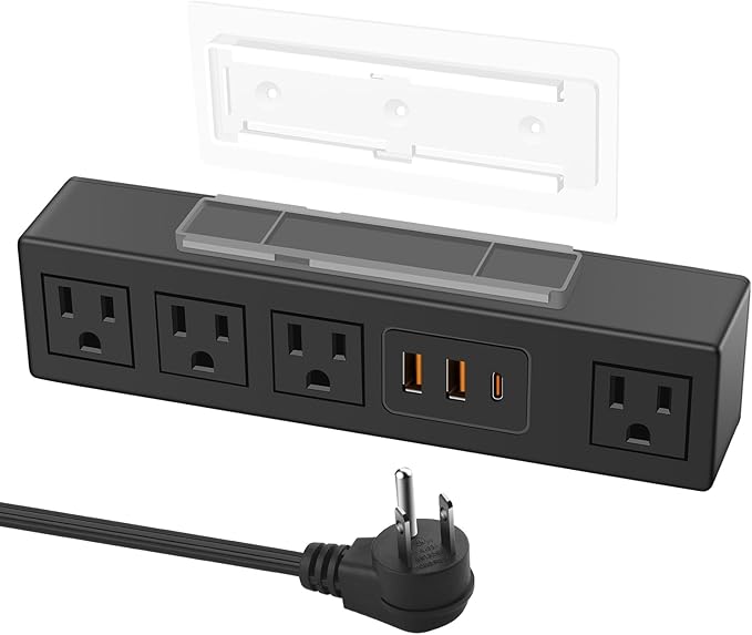 Under Desk Power Strip with 3M Adhesive, Removable Under Desktop Mount Plug with 30W Fast Charging USB C and USB A Ports, 4 Outlet Under Table Surge Protector 1200J, 10FT Extension Cord. (Black)