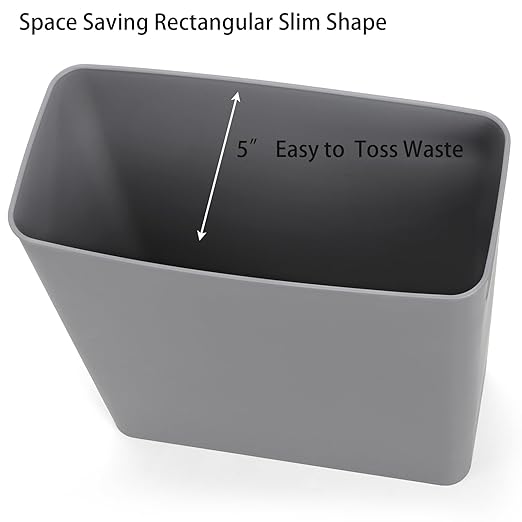 Jucoan 2 Pack 2.5 Gallon Small Plastic Trash Can 11 x 5 x12 Inch Rectangular Slim Rubbish Garbage Can for Bathroom, Office Waste Basket for Narrow Spaces, Bedroom, Toilet, RV, Near Desk, Under Sink
