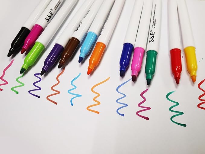 S & E TEACHER'S EDITION 96 Pcs Dry Erase Markers Colored markers for Kids 12 Assorted Colors with Low-Odor Ink Colored Whiteboard Markers for School, Office, Supplies