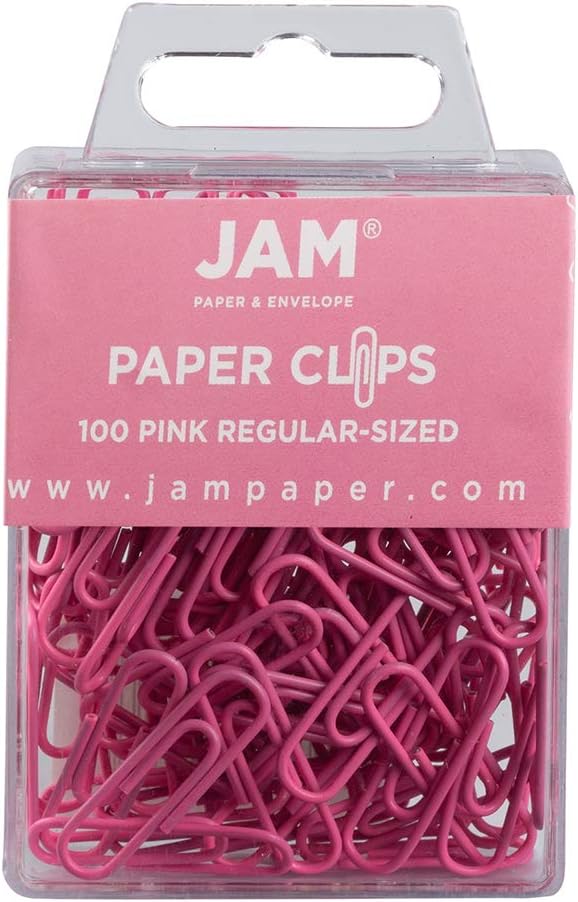 JAM PAPER Colorful Standard Paper Clips - Regular 1 Inch - Pink Paperclips - 100/Pack