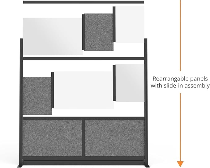 Stand Up Desk Store Expanse Modular Wall | 53'' x 70'' Wall | Expandable Partition Room Divider with Rearrangeable Frosted Acrylic & Sound Absorbent Panels (Black Frame)
