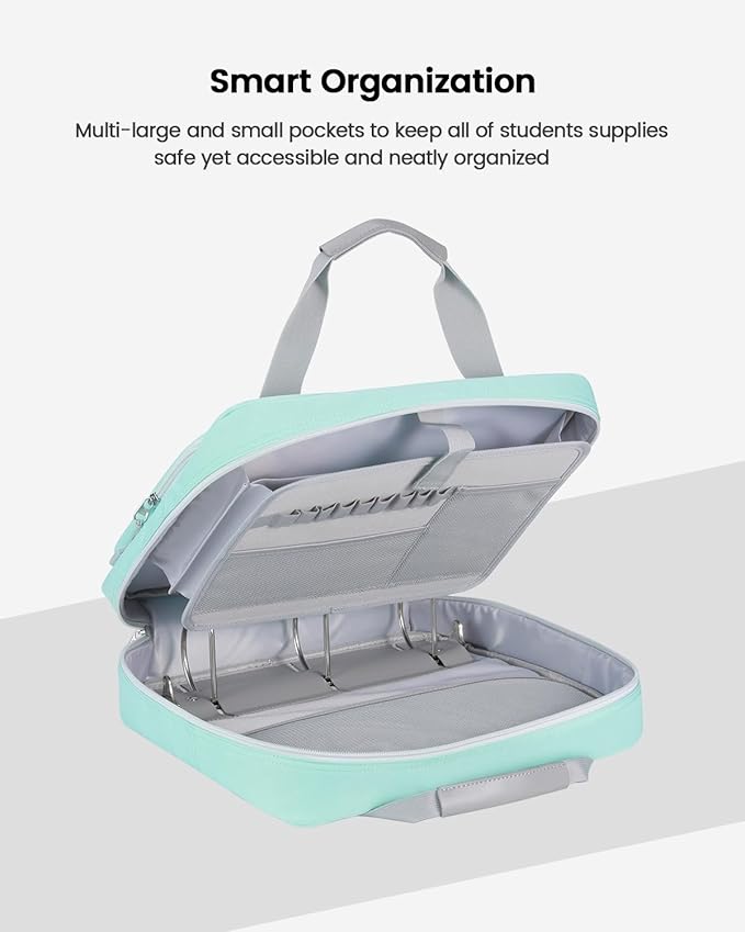 4 Inch 3 Ring Zipper Binder with Shoulder Strap & Handle & Multi-Pocket - 4" Binder with Zipper for School, Compatible with 13-Inch MacBook/Tablet -Patent Design Light Blue