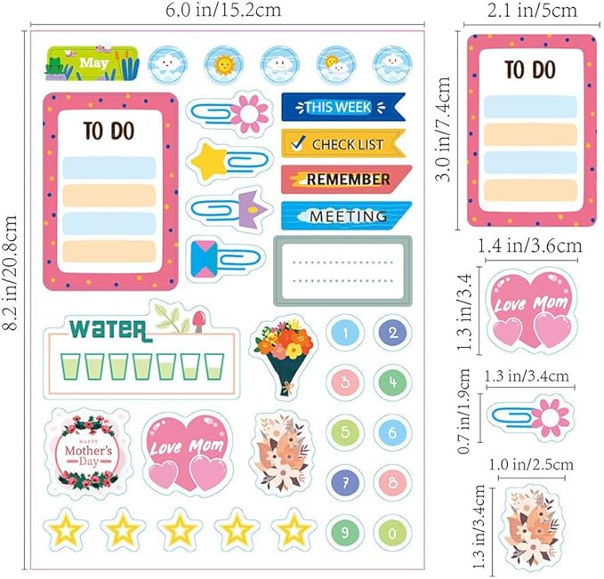 1700+ Planner Stickers Book, 24 Sheets Waterproof Repositionable Stickers for Journal, Bullet Planner, Scrapbook & Calendar, Functional Decorative Sticker Set & Gift (Colorful Theme)