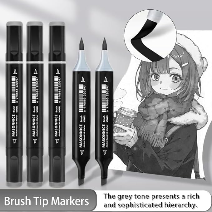 Gray Grey Alcohol Markers Brush Tip, 30pc Warm Neutral Cool Grey Markers Set for Adults Artist Coloring Book Shading Layering Drawing Sketching Brush Chisel Tips Gifts