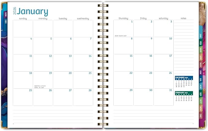 HARDCOVER 2026 Planner, 8.5"x11": 14 Months (November 2025 - December 2026), Daily Weekly Monthly Planner, Yearly Agenda, Bookmark, Pocket Folder and Sticky Note Set (Pink Purple Marble)