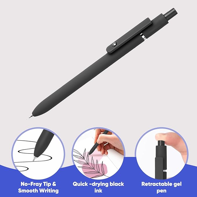 Vanhench 6PCS Elegant Black Gel Pens, Cool Construction Accessories for Dad Boyfriend, Birthday Gifts for Men/Him (6PCS Elegant Black)