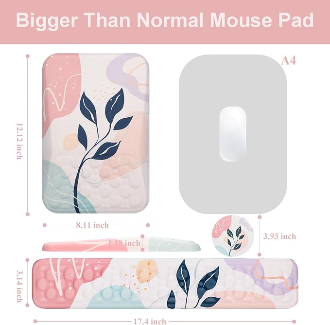 Ospelelf Mouse Pad with Wrist Rest and Keyboard Wrist Rest, Ergonomic Wrist Rest for Computer, Office, Gaming, Pink