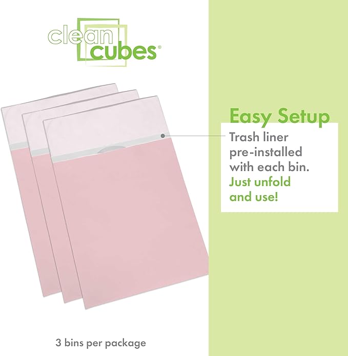 | 30 Gallon Disposable Trash Cans (3-Pack) with Fitted Trash Bags - Reusable Garbage and Recycling Bins for Parties, Events, and More (Pink- 30” Height x 17” Width x 14” Depth)