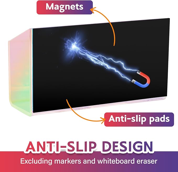 Magnetic Dry Erase Marker Holder for Whiteboard，Acrylic Magnetic Pen Holder for Fridge, 2 Compartments Whiteboard for Office, Home, Locker(Clear)-Colorful