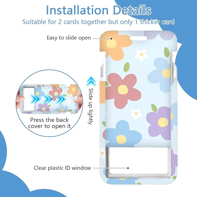 Flower Lanyards for Id Holder, ID Badge Holder with Retractable Lanyard, ID Holder with Badge Reel Clips, Name Tag ID Card Holder Teacher Women Doctor Office Gift